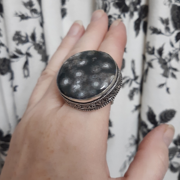 New Huge Orbicular Jasper 925 Silver Statement Ring. - Picture 7 of 8